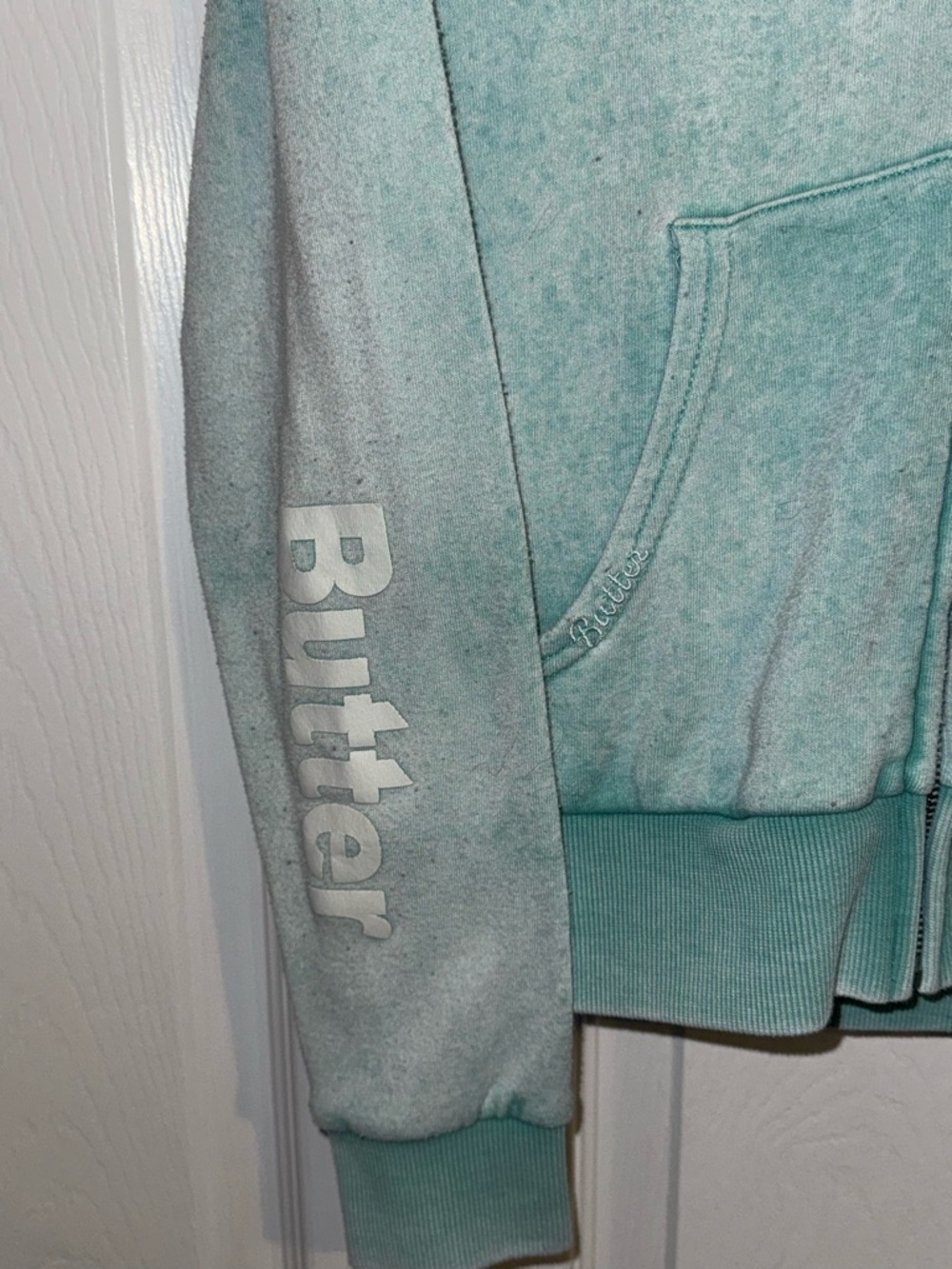 Butter Super Soft Rhinestone French Bulldog Zip Hoodie XL Aqua Dog Graphic - Picture 3 of 8